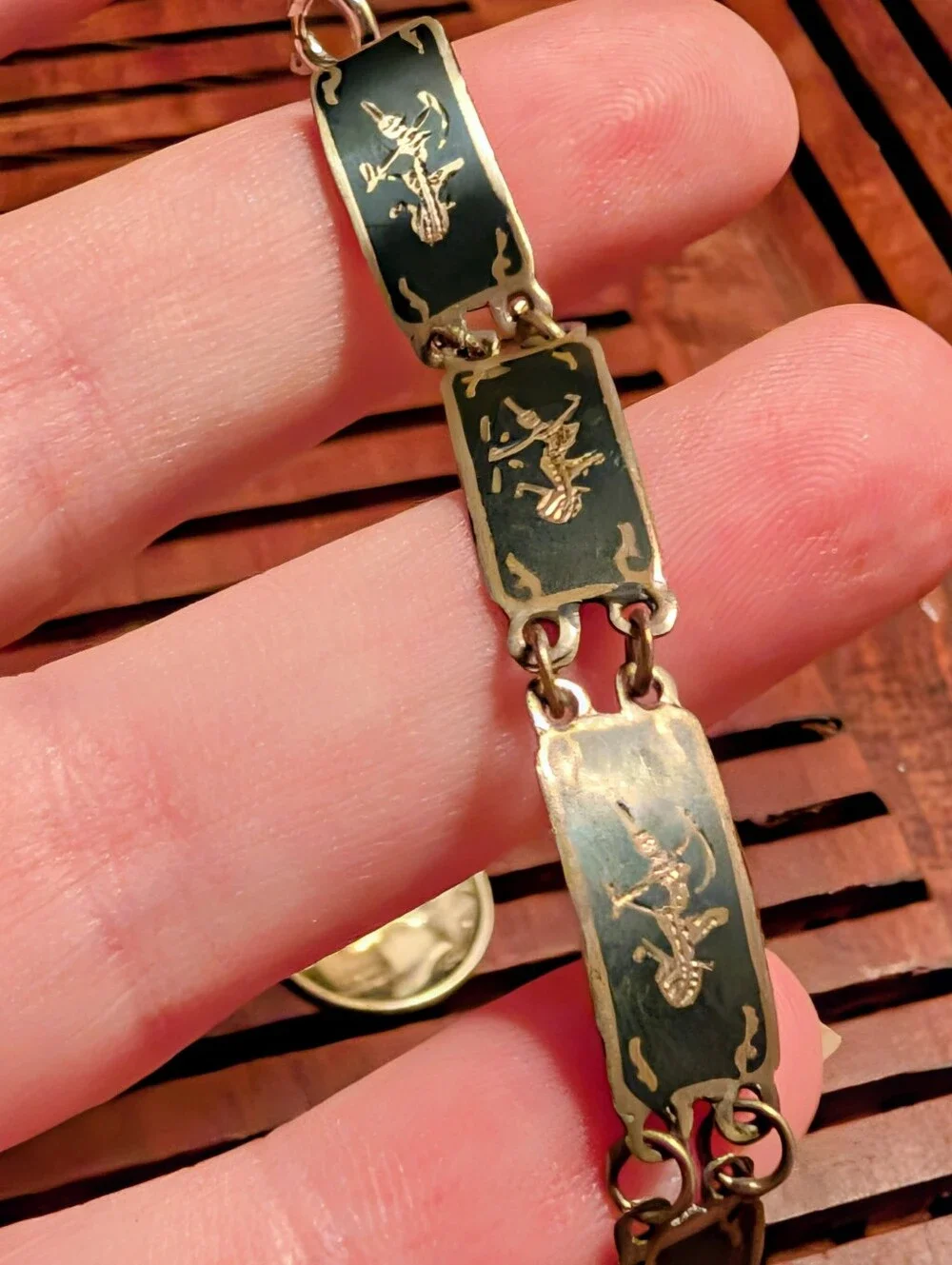 Vintage Sterling Silver Siam Goddess Dancer Panel Link Bracelet